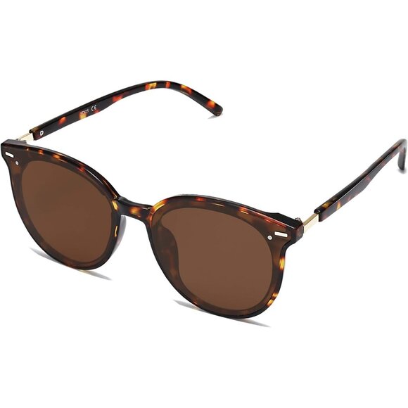 🆕SOJOS Womens Dark Brown Classic Round Retro Vintage Large Frame Sunglasses - Picture 3 of 7